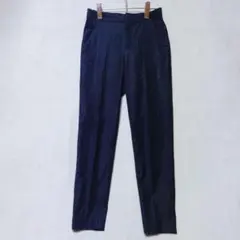 デ・プレ ストライプ スラックス テーパード ネイビー センタープレス（XS）