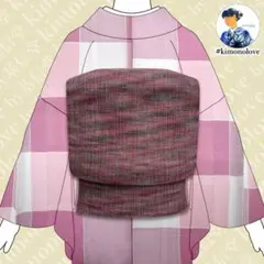 名古屋帯 正絹 ぼかし 葡萄色 緑青色 ビンテージ着物 AO-0753