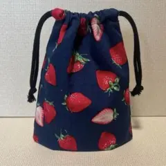 いちご柄　コップ袋　巾着袋　ハンドメイド