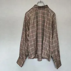 【ZARA】チェック柄スタンドカラー長袖ブラウス