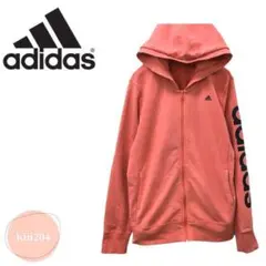adidas アディダス ジップアップパーカー 袖ビックロゴ ピンク スウェット