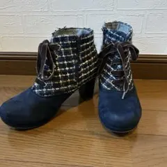 あしながおじさん　スエードショートブーツ 23.5cm ネイビーのサムネイル