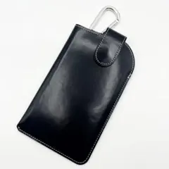 美品✨スマホケース レザー 黒 カラビナ付 iPhone13mini対応 白刺繍のサムネイル