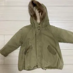 オリーブグリーン フード付きコート　中もこもこ　モッズコート110フード付き