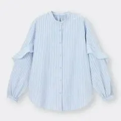 Sサイズ　GU ラッフルスリーブブラウス 水色 フリル