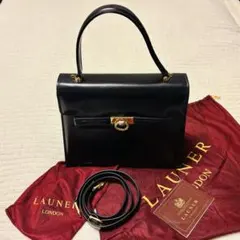 極美品】ロウナーロンドン 2way ハンドバッグ ボックスカーフレザー 黒