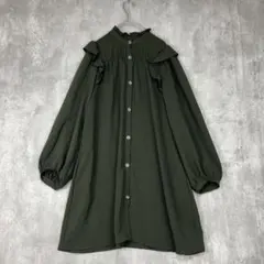 ZARA ザラ　ミニワンピ　長袖　フリルショルダー　ロングシャツ　ブラウス