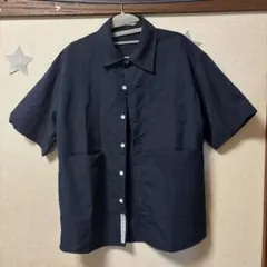 ネイビーブルー 半袖シャツ コットンブレンド