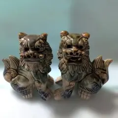 陶器製　シーサー獅子　縁起・置物　阿吽（あうん）2点セット