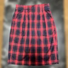 赤と濃紺色のチェック タイトスカート M