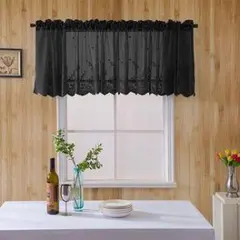 ブラックカフェカーテン 透け感 木のシルエット