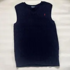 POLO ロゴ ネイビー ケーブルニットベスト　ボーイズサイズ
