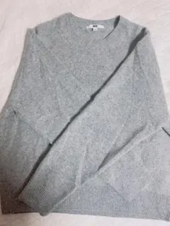 【美品】ユニクロ　グレー　ウール100% クルーネックセーター XL 毛　ニット