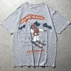 Eddie Bauer 半袖Tシャツ スキー　ユーモア　イラスト　グレー　M