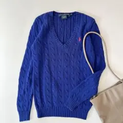 ラルフローレンスポーツ　Vネック コットンニットセーター　青