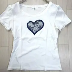 4℃ ハートレース Tシャツ 白 半袖ハート ロゴ 38 ホワイト レディースのサムネイル