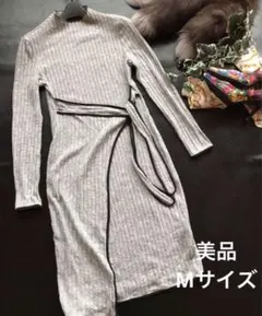 ♡SHEIN♡リボンベルトつきラップ風リブニットワンピース♡美品