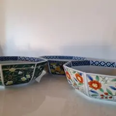 花柄八角形ボウル 3点セット