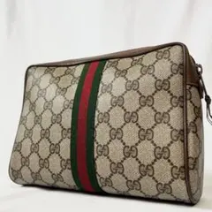 美品 グッチ セカンドバッグ ポーチ GG柄 シェリーライン レザー
