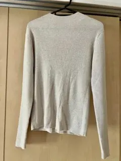 リブ編みベージュ プチハイネック長袖ニット