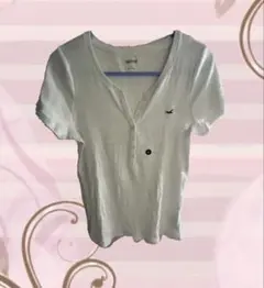 ホワイト Vネック Tシャツ ボタン付き