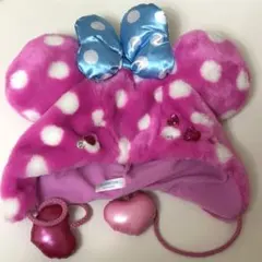 ピンク 水玉模様 帽子 リボン付き