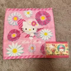 ハローキティ 花柄タオル ミニティッシュ付き