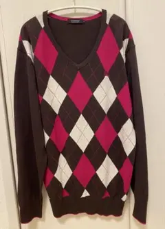 美品★BURBERRY BLACK LABEL アーガイル柄薄手ニットセーターL