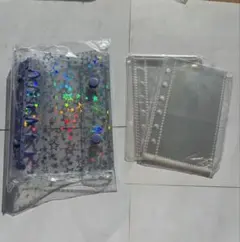 シール帳 キラキラ A7 星柄 クリアバインダー リフィル付　3点セット　紫