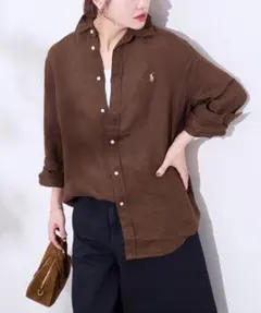 ラルフローレン ブラウン リネン 麻 シャツ L 170 - メルカリ