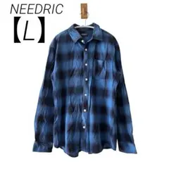 NEEDRICニードリックメンズ長袖シャツ青黒Lサイズ