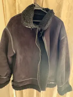 ダークブラウン ムートンコート ボア襟付き