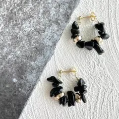 天然石 オブシディアン（黒曜石） フープピアス（サージカルステンレス）