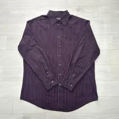 MERONA ストライプ 長袖シャツ メンズL ボルドー コットン混 カジュアル