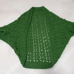 【ハンドメイド】　緑色レース編みストール
