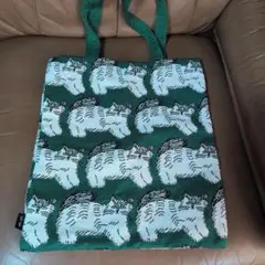 猫柄 緑色 トートバッグ