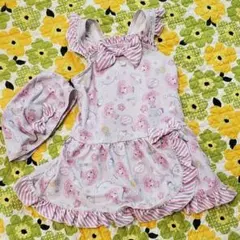 100㎝ 水着 ボンボンリボン 帽子 ワンピース パープル サンリオ used