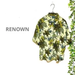 【RENOWNレナウン】半袖シャツ　総柄　花柄　緑　シワになりにくい　夏　古着のサムネイル