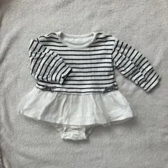 長袖　80 ストライプ フリル付きロンパース　ワンピース　お出かけ　可愛い