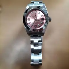 クォーツ腕時計 ピンク文字盤 ステンレス