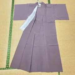 夏の着物 紗　色無地　くすみパープル　絹 薄物 一つ紋入り