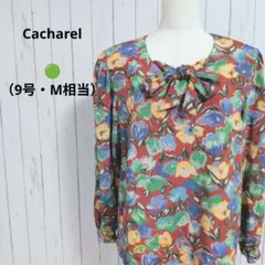 Cacharel☆花柄　ボウタイ　ブラウス　長袖　総柄　レトロ　ヴィンテージ　Mのサムネイル