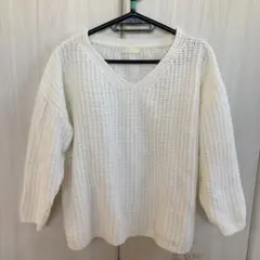 earth Vネック レディース ニット セーター ホワイト フリーサイズ