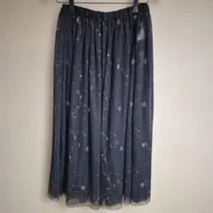 アースミュージック&エコロジー☆フラワー刺繍 フレアスカート Fサイズ