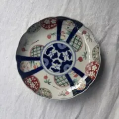 時代色絵伊万里　松ぼっくりとタータンチェックと七寸皿②（骨董古美術古伊万里のサムネイル