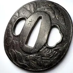 鍔 刀装具 王吉川作 在銘 金銀象嵌 時代 古玩 当時物 旧家 蔵出 骨董品 鍔 刀装具 王吉川作 在銘 金銀象嵌 時代 古玩 当時物 旧家 蔵出 骨董品