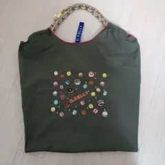 D.KELLY トートバッグ カーキ 刺繍 マカロン柄