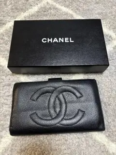 シャネル ココ 長財布 ガマ口 ブラック キャビア スキン A01429