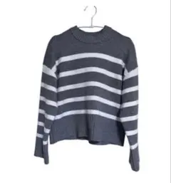 H&M ボーダー 長袖 ニット　グレー×ホワイト　XSのサムネイル