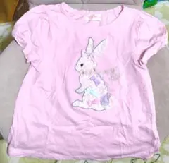 mezzo piano ウサギモチーフ Tシャツ ピンク